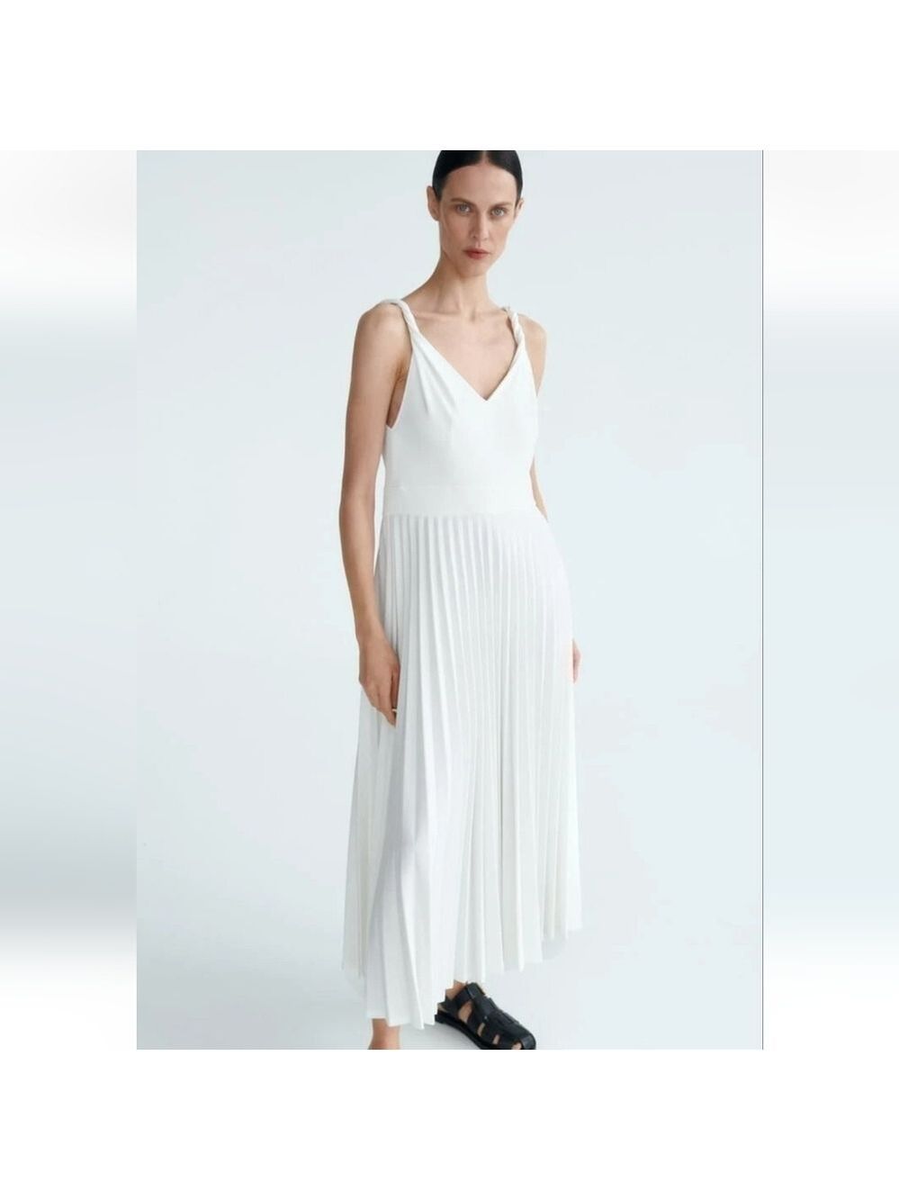 NWT Zara Pleated White Midi Dress, Size XS